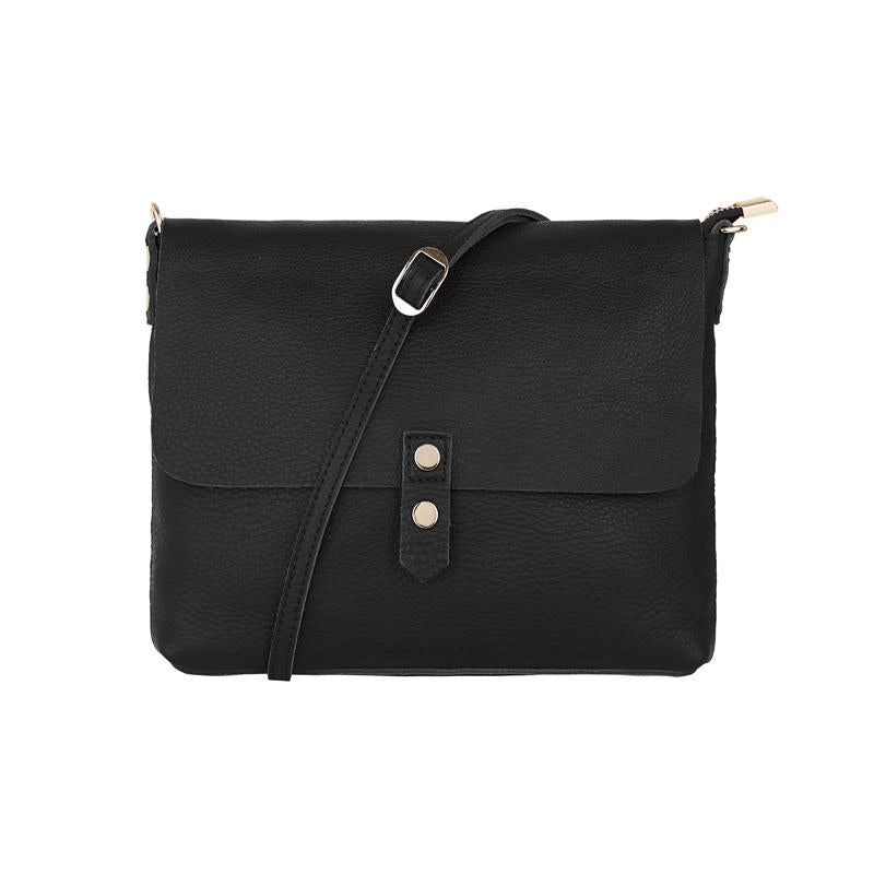 Chain Detail Crossbody in Black Leather