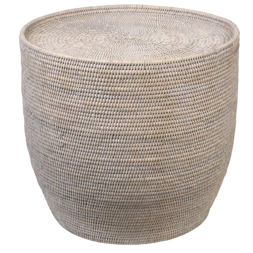 Rattan Round Side Table with Glass